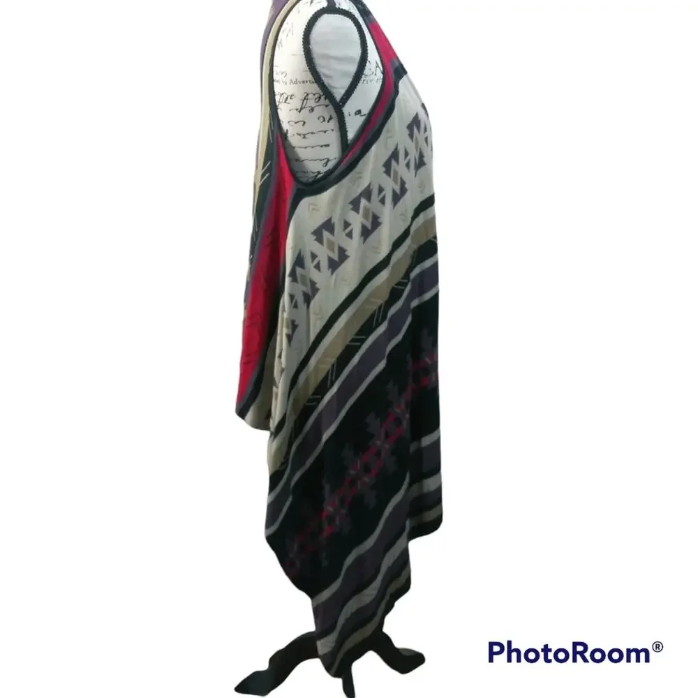 Como Vintage Open Front Longline Tribal Print Coverup Vest Cardigan M